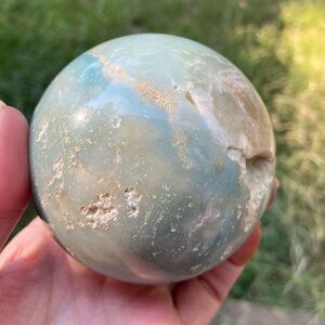 Blue Calcite Crystal Sphere with Druzys. Large Sphere for stress and anxiety